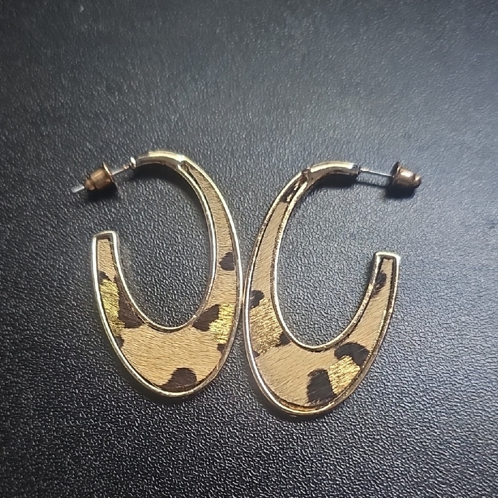Gold-Tone Leopard Hoop Earrings - Women Jewelry